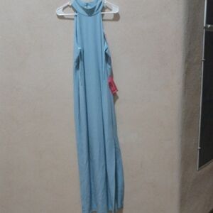 MAKE OFFER Chic Blue Halter Maxi Gown for Prom